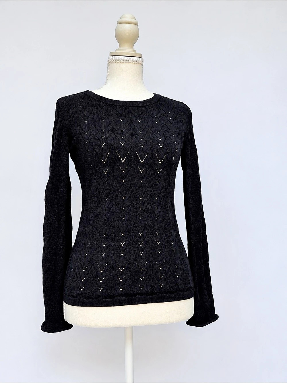 Louis Vuitton Uniformes navy blue Pointelle Knit Long Sleeve Sweater